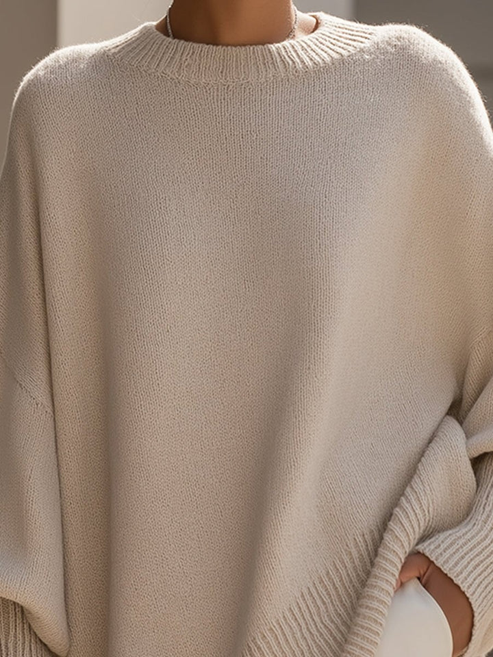 Bernadette — Oversized Crew Neck Knit Sweater for Women with Straight Hem, Fashions Galleries