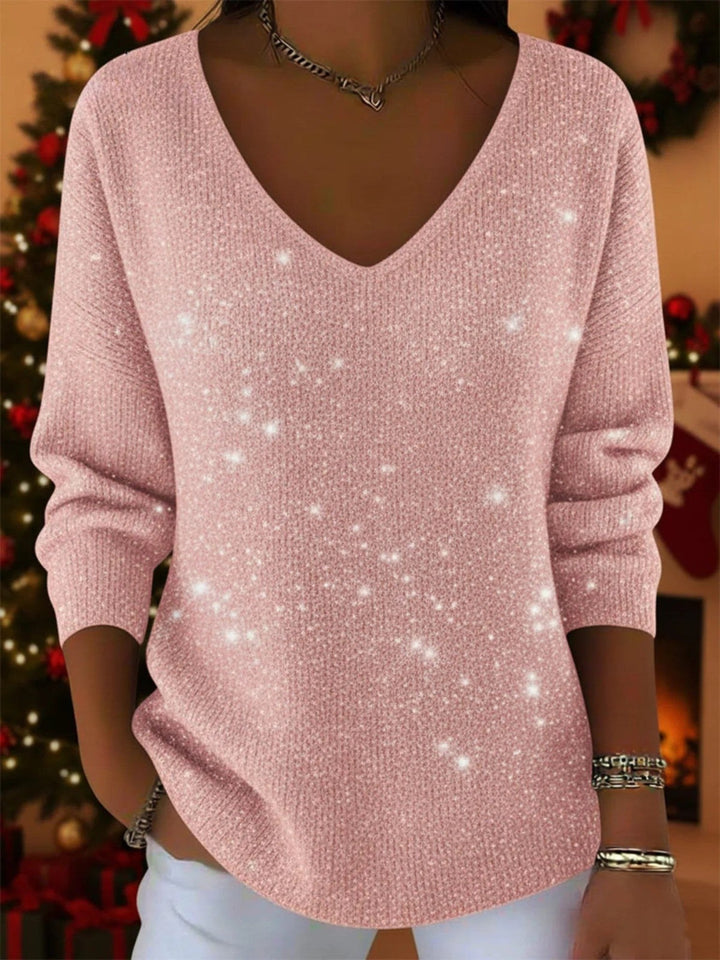 Blodwen — Glitter V Neck Christmas Sweater for Women with Ribbed Cuffs, Fashions Galleries