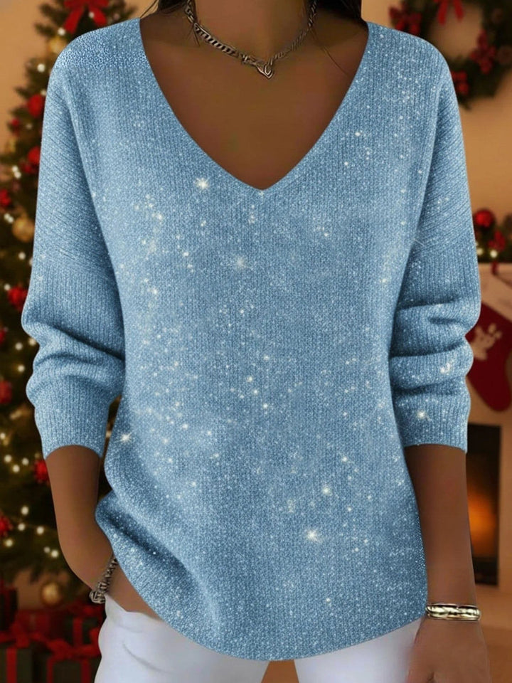 Blodwen — Glitter V Neck Christmas Sweater for Women with Ribbed Cuffs, Fashions Galleries