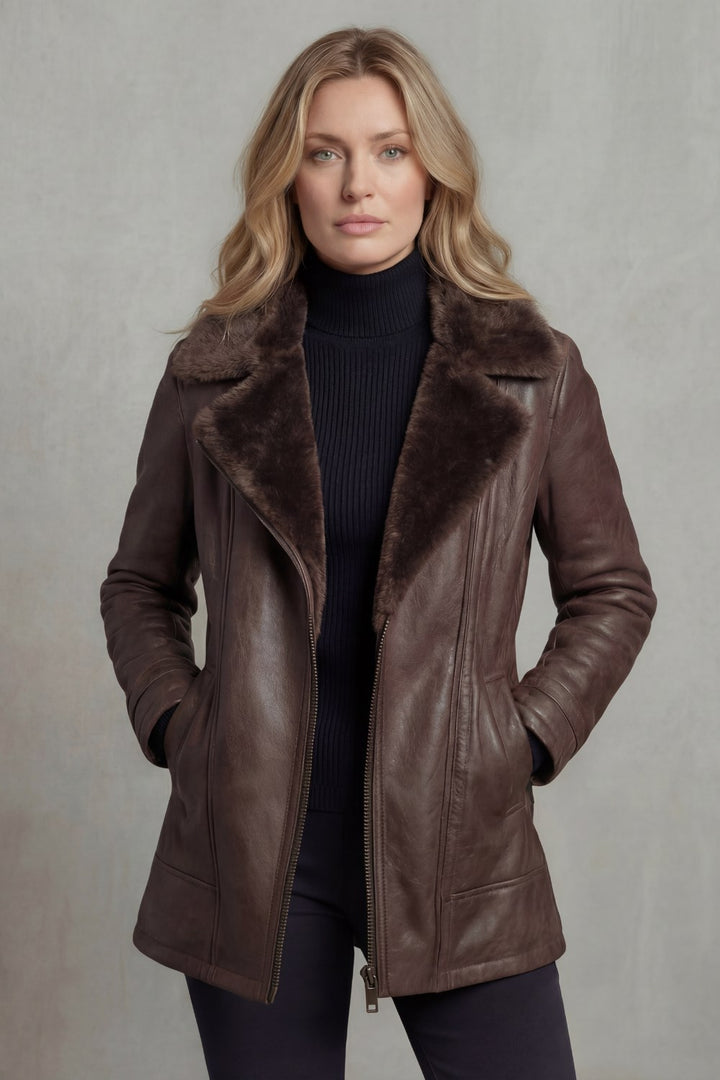 Coralie — Classic Faux Leather Jacket for Women with Shearling Collar, Fashions Galleries
