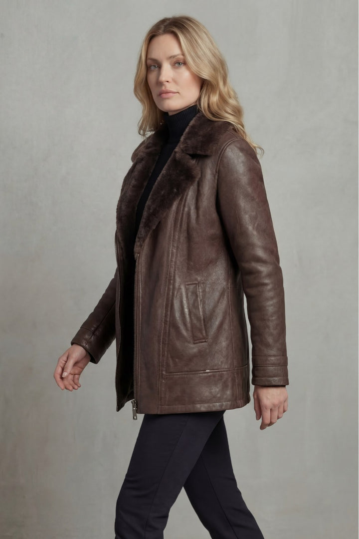 Coralie — Classic Faux Leather Jacket for Women with Shearling Collar, Fashions Galleries