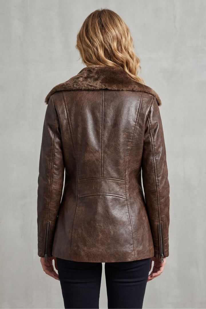 Coralie — Classic Faux Leather Jacket for Women with Shearling Collar, Fashions Galleries