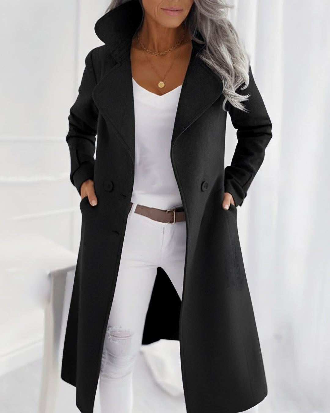 Danuta — Long Wool Blend Winter Coat for Women with Flared Hem, Fashions Galleries