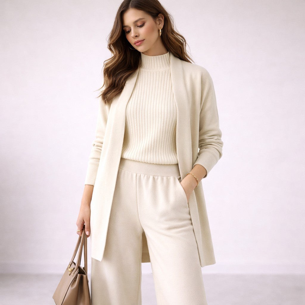 Dwynwen — Matching Three Piece Knit Lounge Set for Women with Relaxed Fit, Fashions Galleries