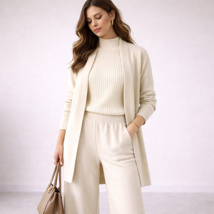 Dwynwen — Matching Three Piece Knit Lounge Set for Women with Relaxed Fit, Fashions Galleries