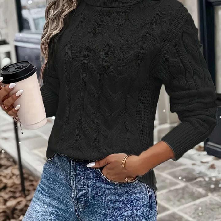 Glenys — Chunky Cable Knit Turtleneck Sweater for Women with Cropped Hem, Fashions Galleries