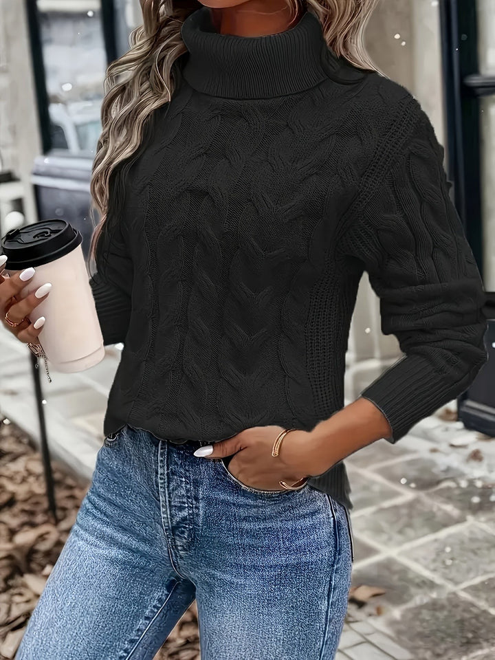 Glenys — Chunky Cable Knit Turtleneck Sweater for Women with Cropped Hem, Fashions Galleries