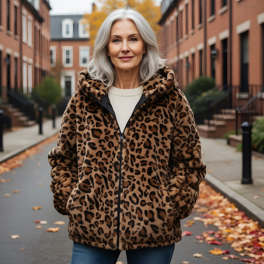 Lilwen — Leopard Print Faux Fur Jacket for Women with Hood, Fashions Galleries
