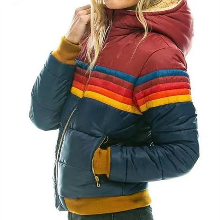 Marianne — Retro Striped Puffer Jacket for Women with Hood, Fashions Galleries
