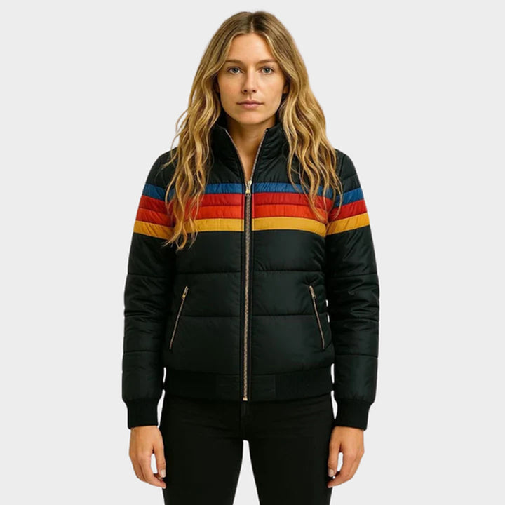 Marianne — Retro Striped Puffer Jacket for Women with Hood, Fashions Galleries
