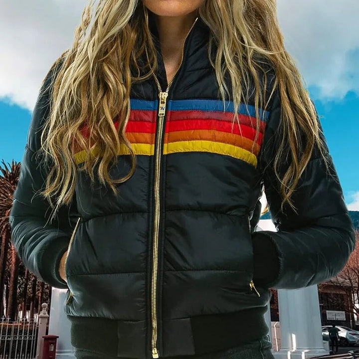 Marianne — Retro Striped Puffer Jacket for Women with Hood, Fashions Galleries