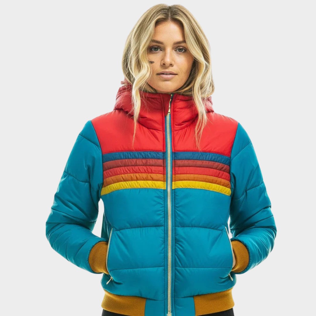 Marianne — Retro Striped Puffer Jacket for Women with Hood, Fashions Galleries