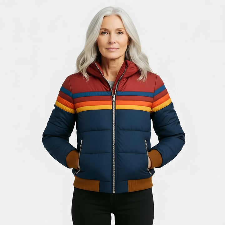 Marianne — Retro Striped Puffer Jacket for Women with Hood, Fashions Galleries
