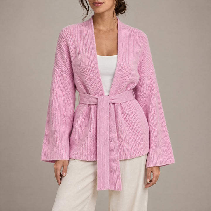 Amelia — Women's Cardigan with Tie Belt and Wide Sleeves, Fashions Galleries