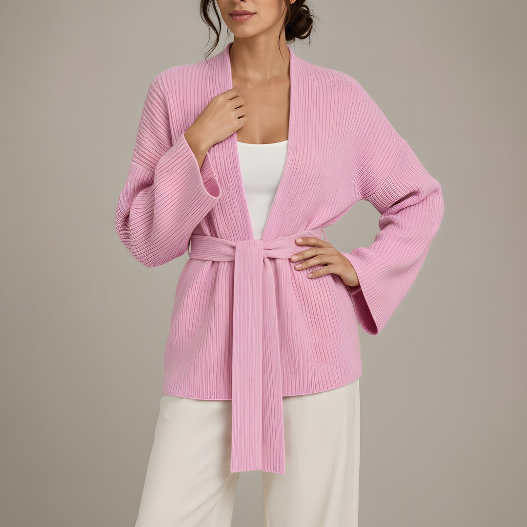 Amelia — Women's Cardigan with Tie Belt and Wide Sleeves (2), Fashions Galleries
