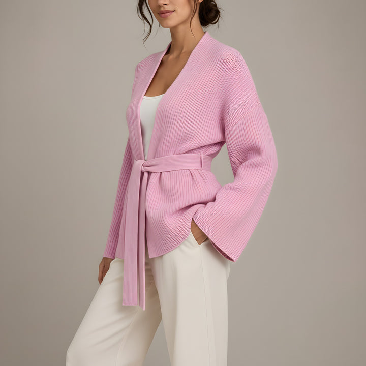 Amelia — Women's Cardigan with Tie Belt and Wide Sleeves (3), Fashions Galleries