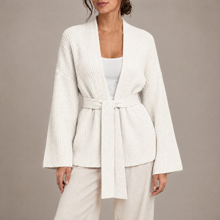 Amelia — Women's Cardigan with Tie Belt and Wide Sleeves (5), Fashions Galleries