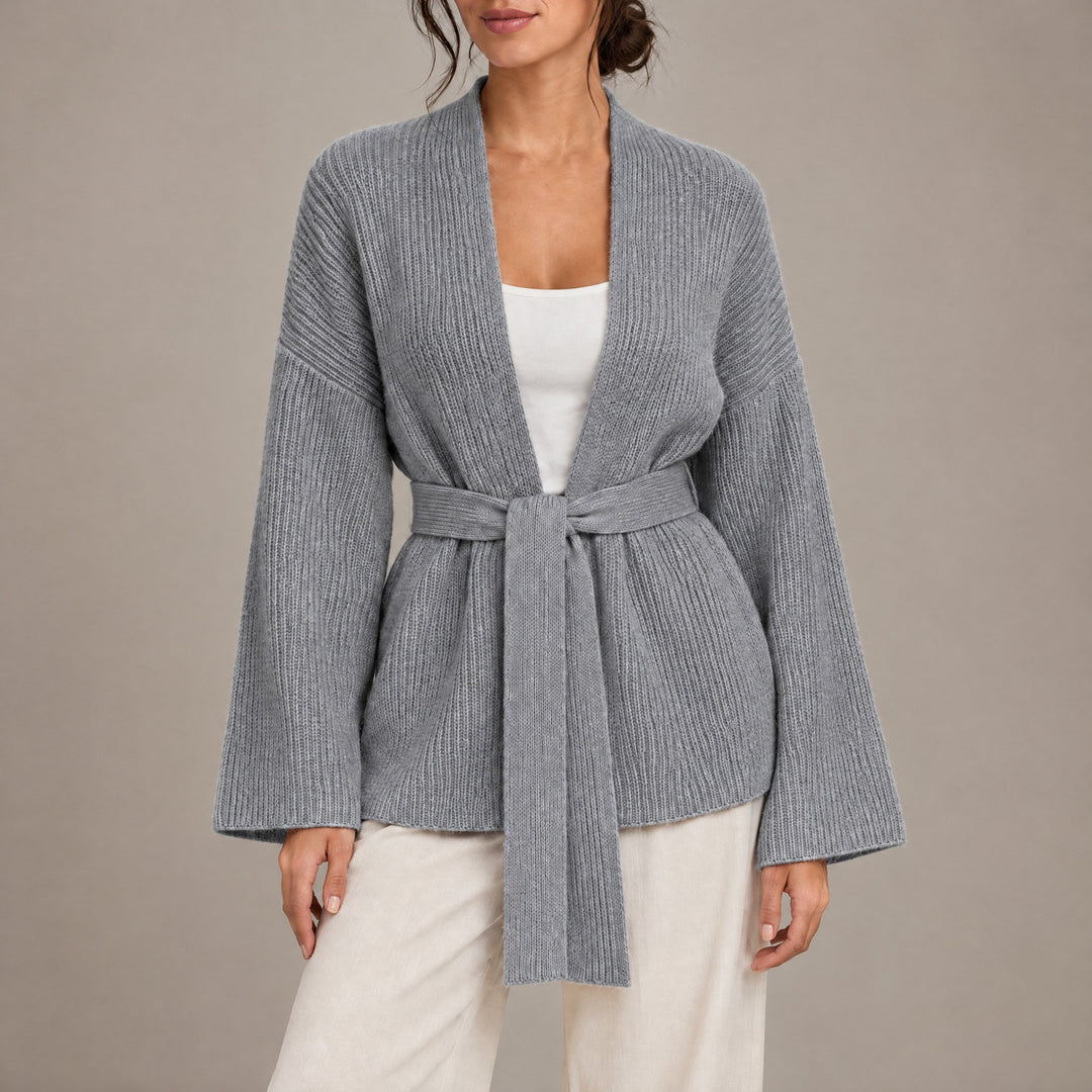 Amelia — Women's Cardigan with Tie Belt and Wide Sleeves (6), Fashions Galleries