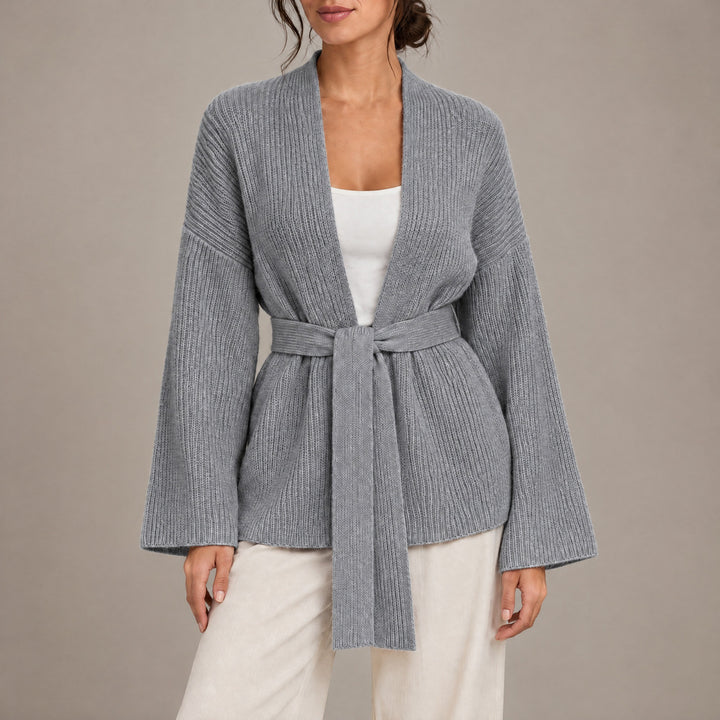 Amelia — Women's Cardigan with Tie Belt and Wide Sleeves (6), Fashions Galleries
