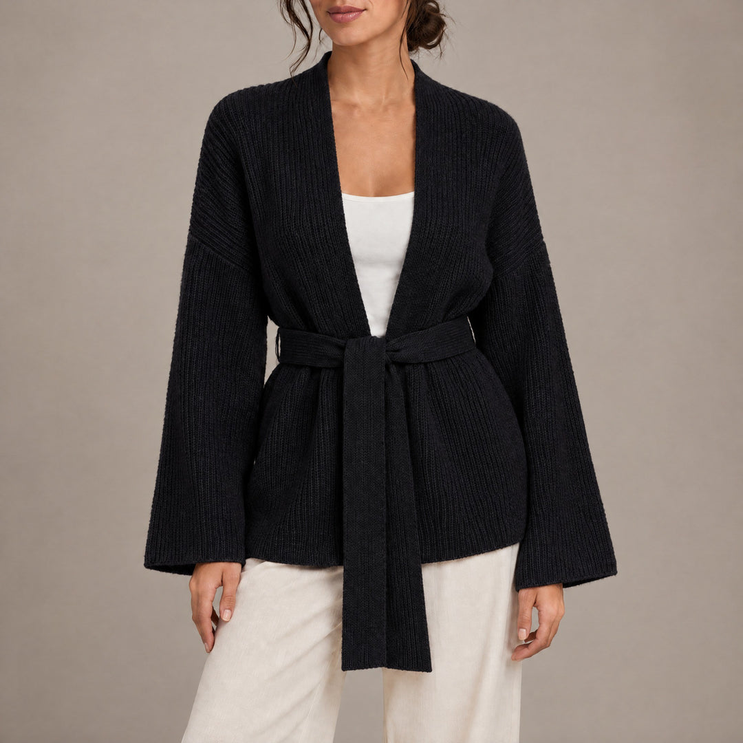 Amelia — Women's Cardigan with Tie Belt and Wide Sleeves (7), Fashions Galleries