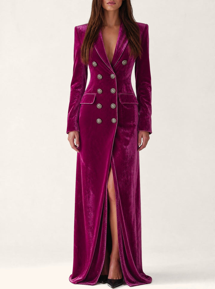 Audrey — Long Velvet Dress for Women with Double Breasted Buttons, Fashions Galleries