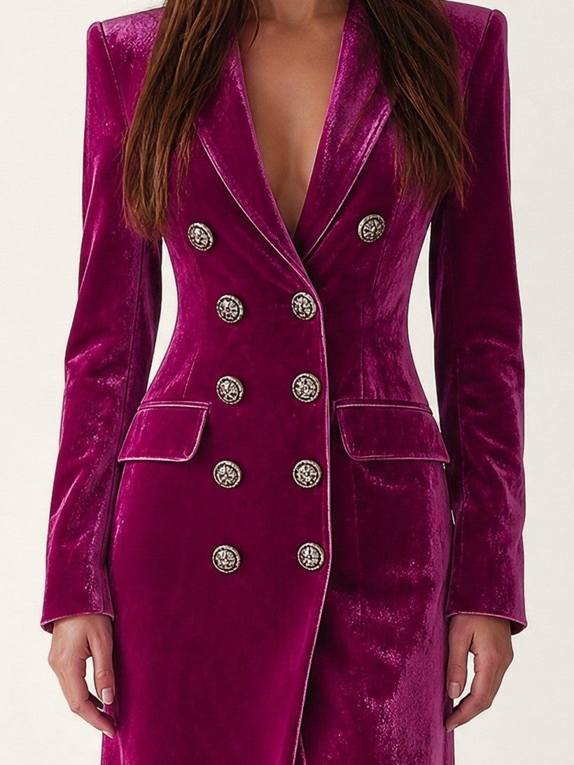 Audrey — Long Velvet Dress for Women with Double Breasted Buttons (2), Fashions Galleries