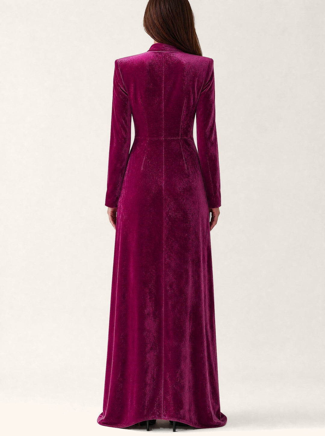 Audrey — Long Velvet Dress for Women with Double Breasted Buttons (3), Fashions Galleries