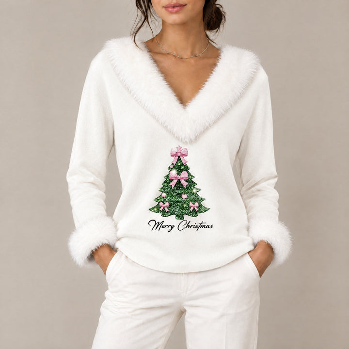Bella — Women's Christmas Sweater with Faux Fur Trim and Glitter Tree (5), Fashions Galleries