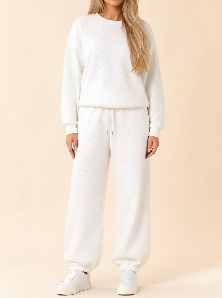 Brooke — Women's Rhinestone Lounge Set with Crew Neck and Wide Legs (2), Fashions Galleries