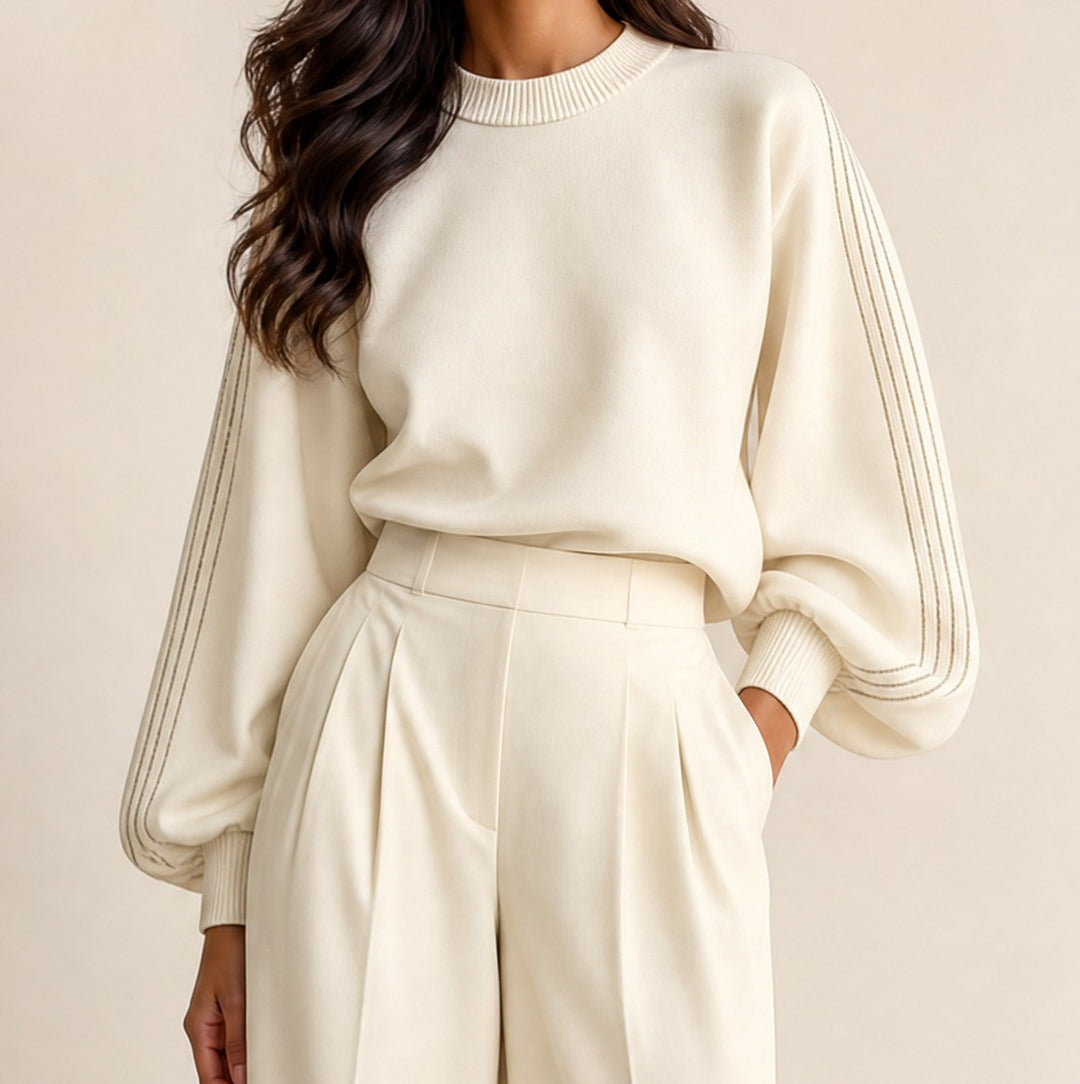 Claire — Women's Knit Matching Set with Balloon Sleeves and Wide Legs (2), Fashions Galleries