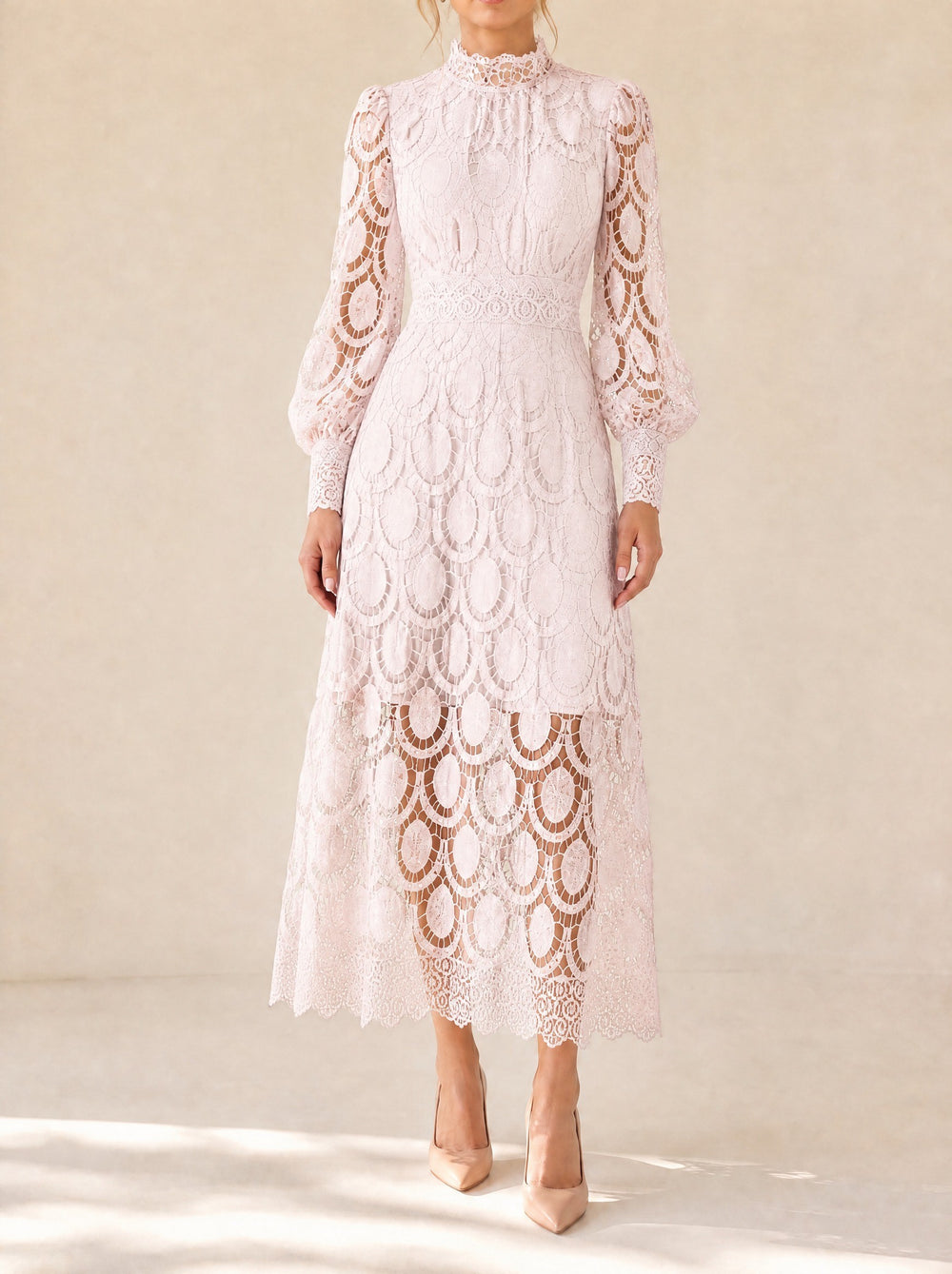 Grace — Women's Lace Cocktail Dress with High Neck and Puff Sleeves (2), Fashions Galleries
