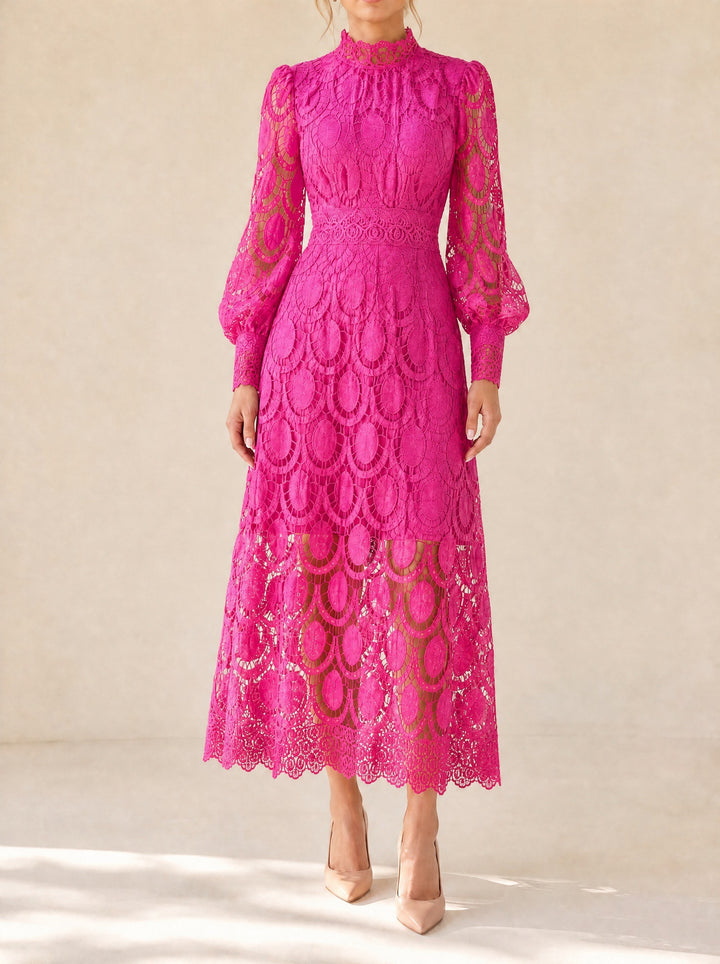 Grace — Women's Lace Cocktail Dress with High Neck and Puff Sleeves (3), Fashions Galleries