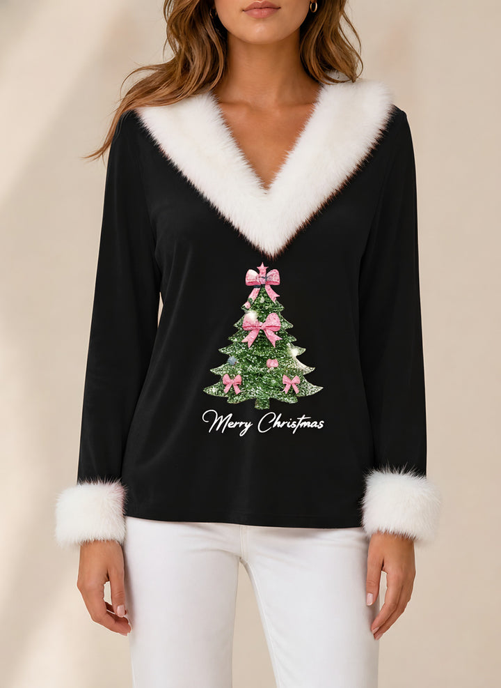 Holly — Women's Christmas Sweater with Faux Fur V Neck (2), Fashions Galleries