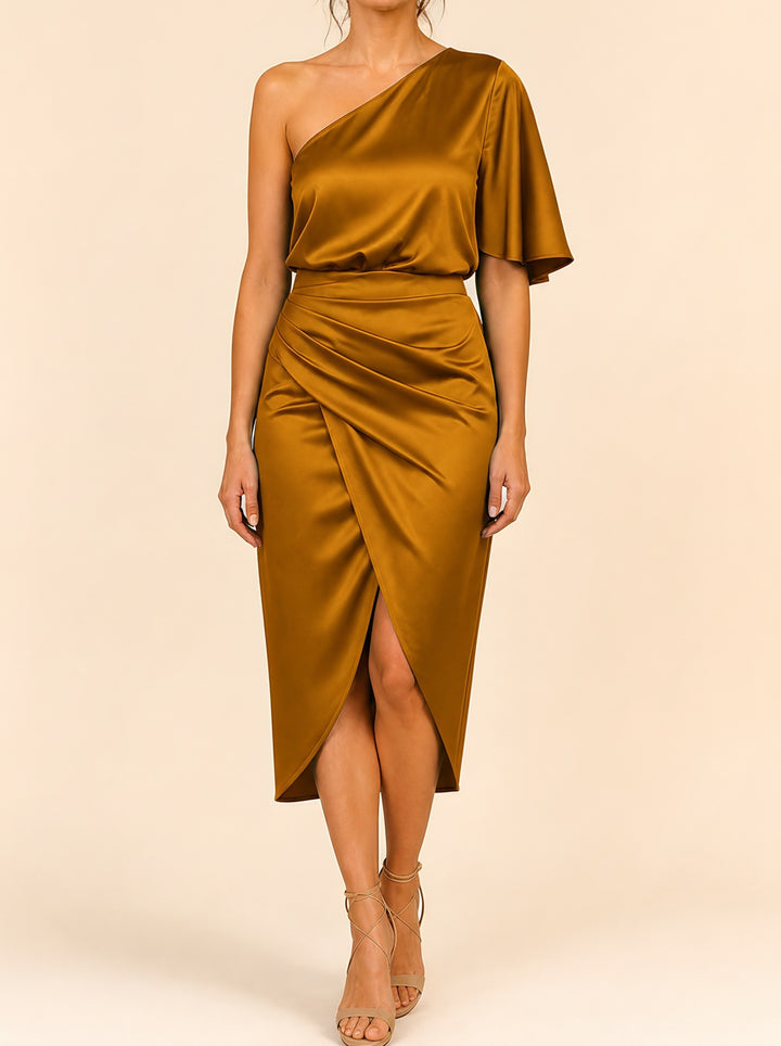 Ivy — Women's One Shoulder Holiday Dress with Flutter Sleeve (4), Fashions Galleries