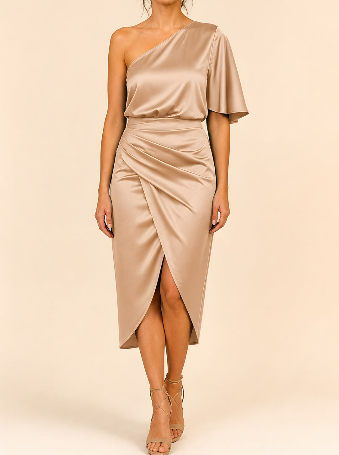 Ivy — Women's One Shoulder Holiday Dress with Flutter Sleeve (5), Fashions Galleries