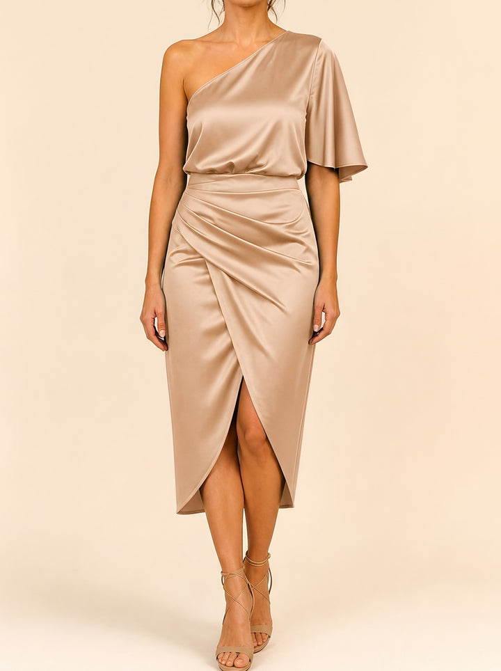 Ivy — Women's One Shoulder Holiday Dress with Flutter Sleeve (5), Fashions Galleries