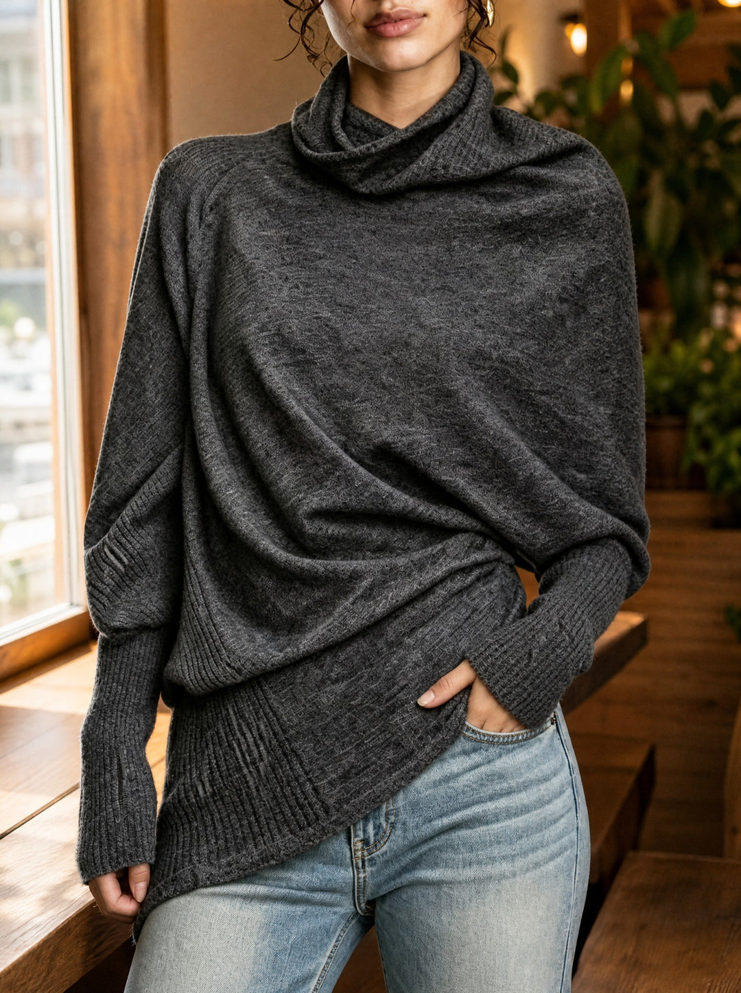 Jade — Women's Turtleneck Sweater with Batwing Sleeves, Fashions Galleries