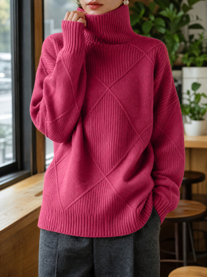 Kayla — Women's Turtleneck Sweater with Diamond Knit Pattern, Fashions Galleries