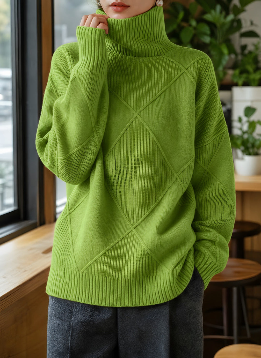 Kayla — Women's Turtleneck Sweater with Diamond Knit Pattern (3), Fashions Galleries