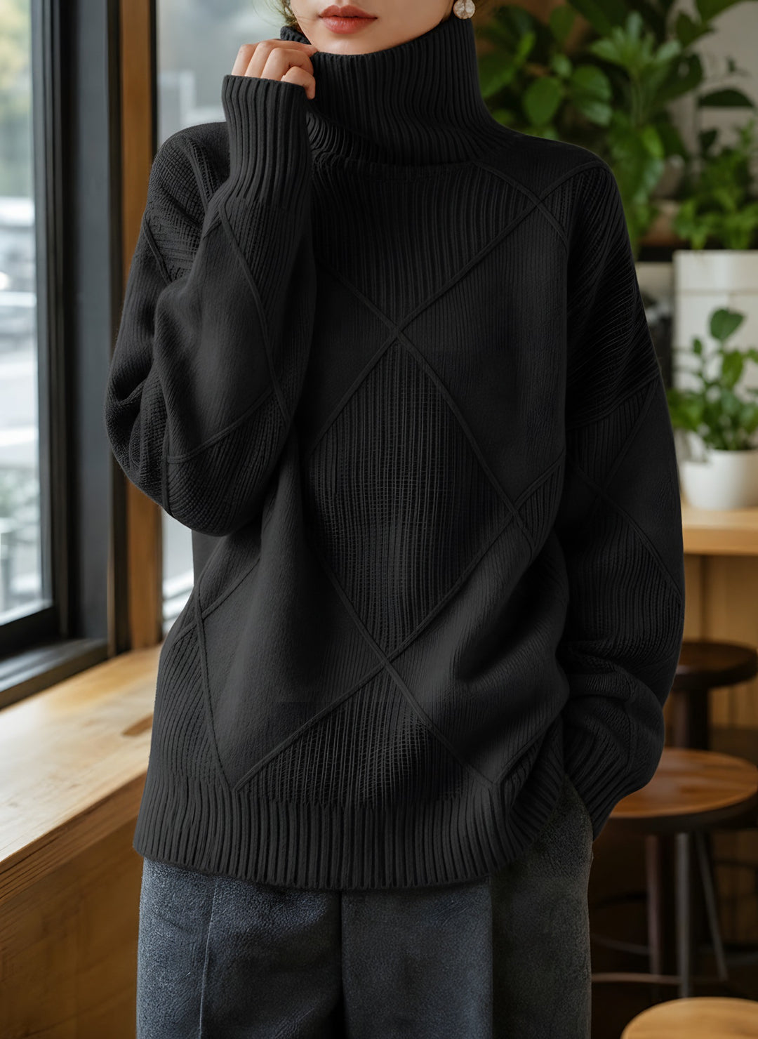 Kayla — Women's Turtleneck Sweater with Diamond Knit Pattern (4), Fashions Galleries