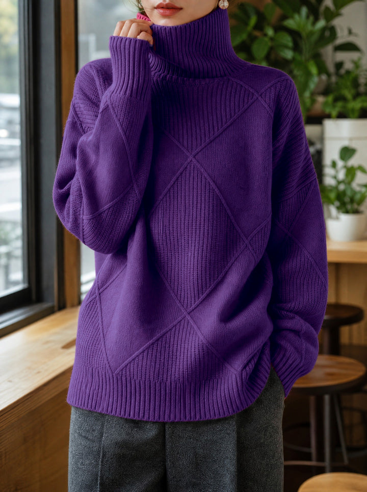Kayla — Women's Turtleneck Sweater with Diamond Knit Pattern (5), Fashions Galleries