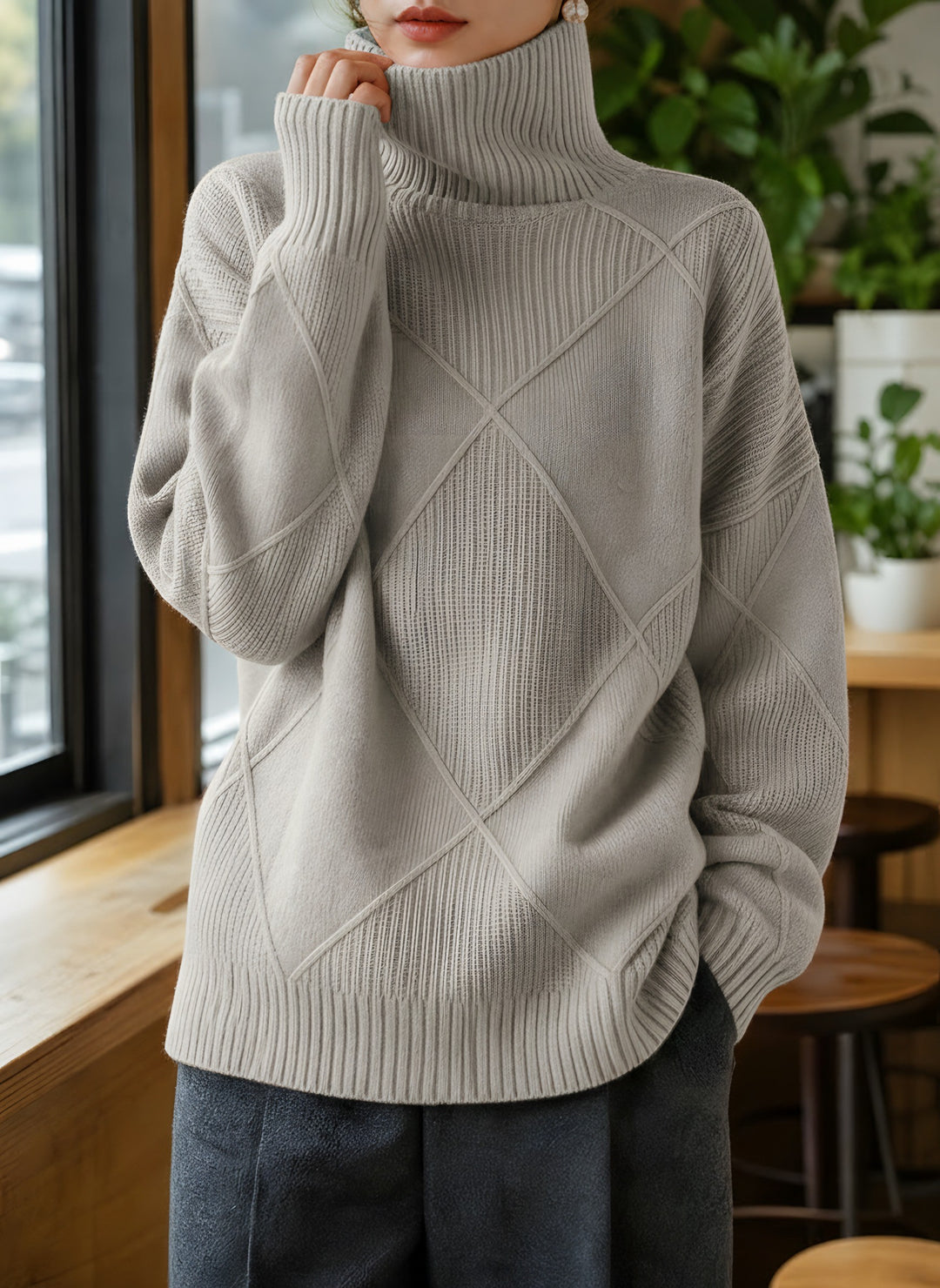 Kayla — Women's Turtleneck Sweater with Diamond Knit Pattern (6), Fashions Galleries