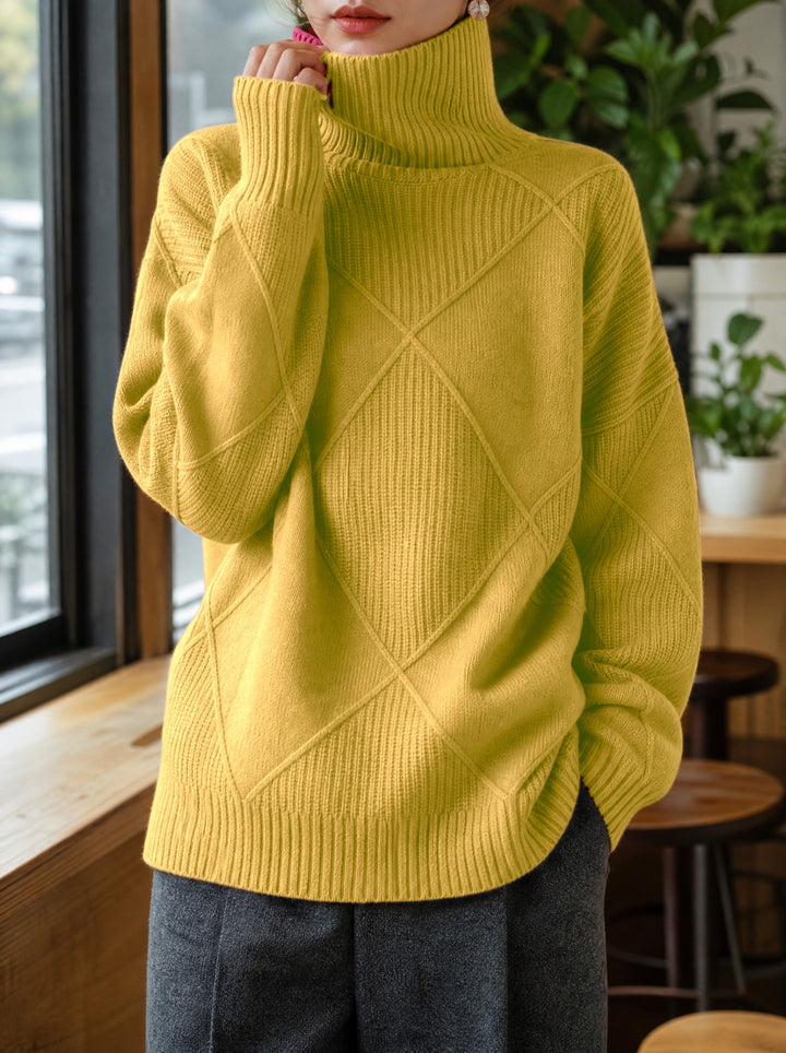 Kayla — Women's Turtleneck Sweater with Diamond Knit Pattern (7), Fashions Galleries