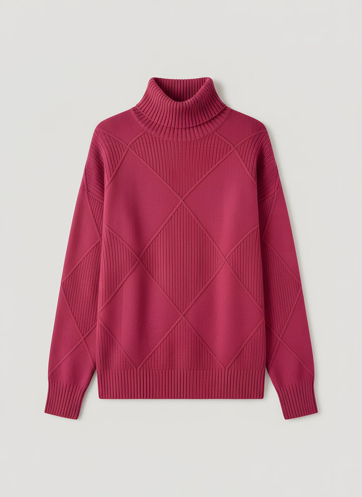 Kayla — Women's Turtleneck Sweater with Diamond Knit Pattern (8), Fashions Galleries