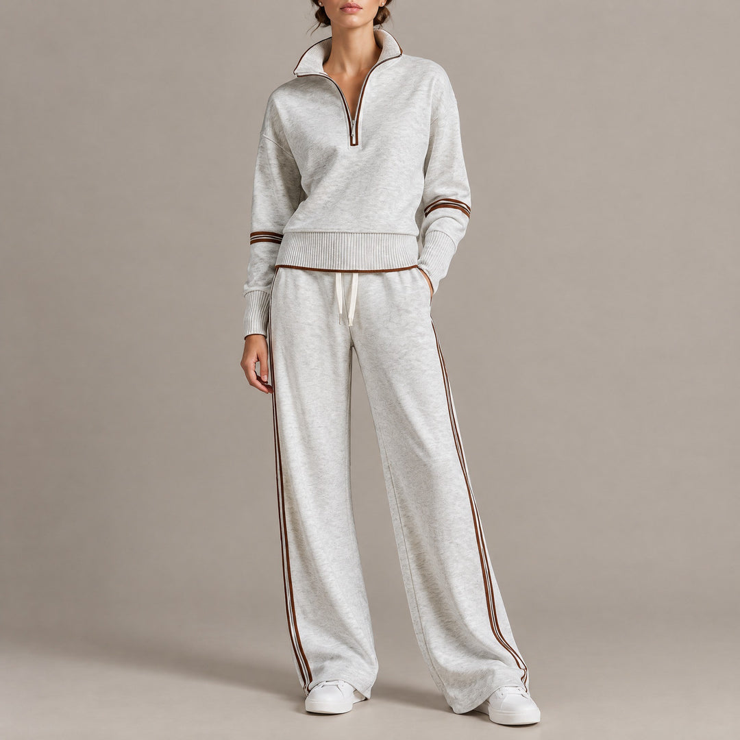 Lauren — Women's Lounge Set with Quarter Zip and Wide Leg Pants, Fashions Galleries