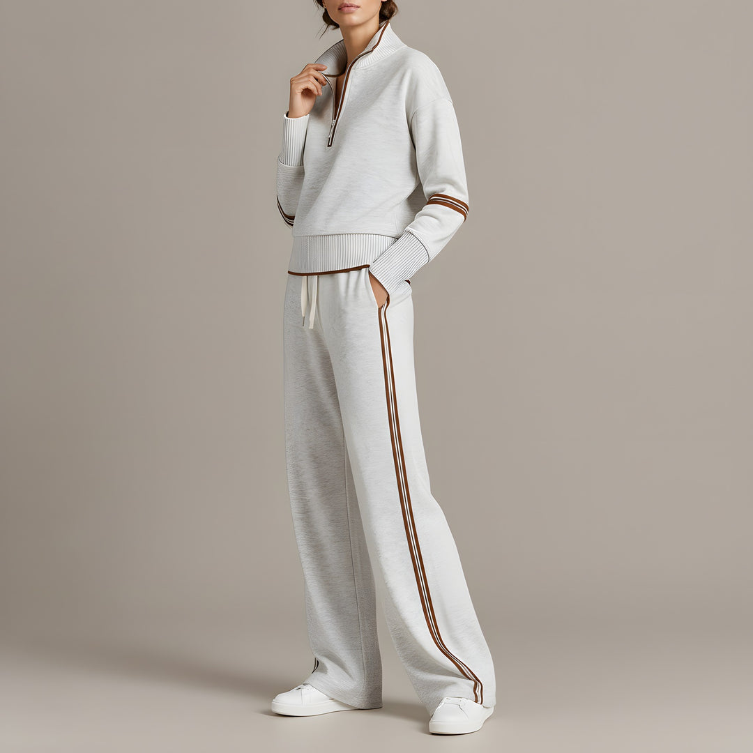 Lauren — Women's Lounge Set with Quarter Zip and Wide Leg Pants (2), Fashions Galleries
