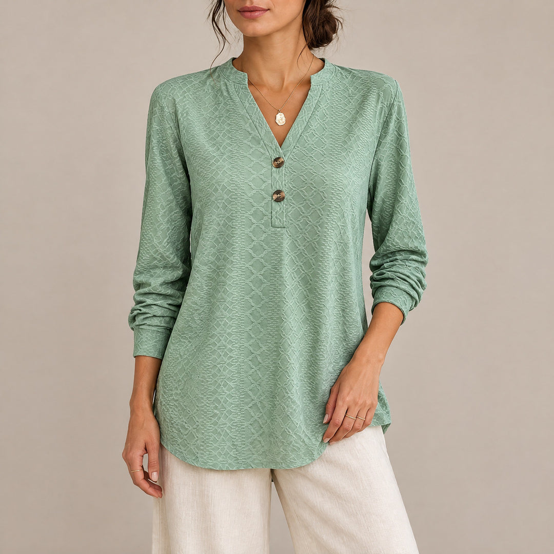 Layla — Women's Knit Sweater with Henley Buttons and Diamond Texture, Fashions Galleries