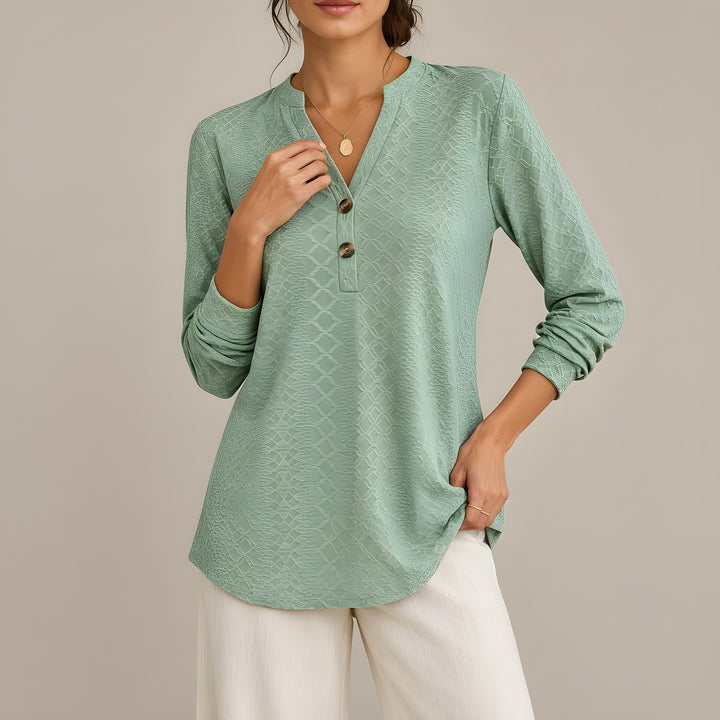 Layla — Women's Knit Sweater with Henley Buttons and Diamond Texture (2), Fashions Galleries