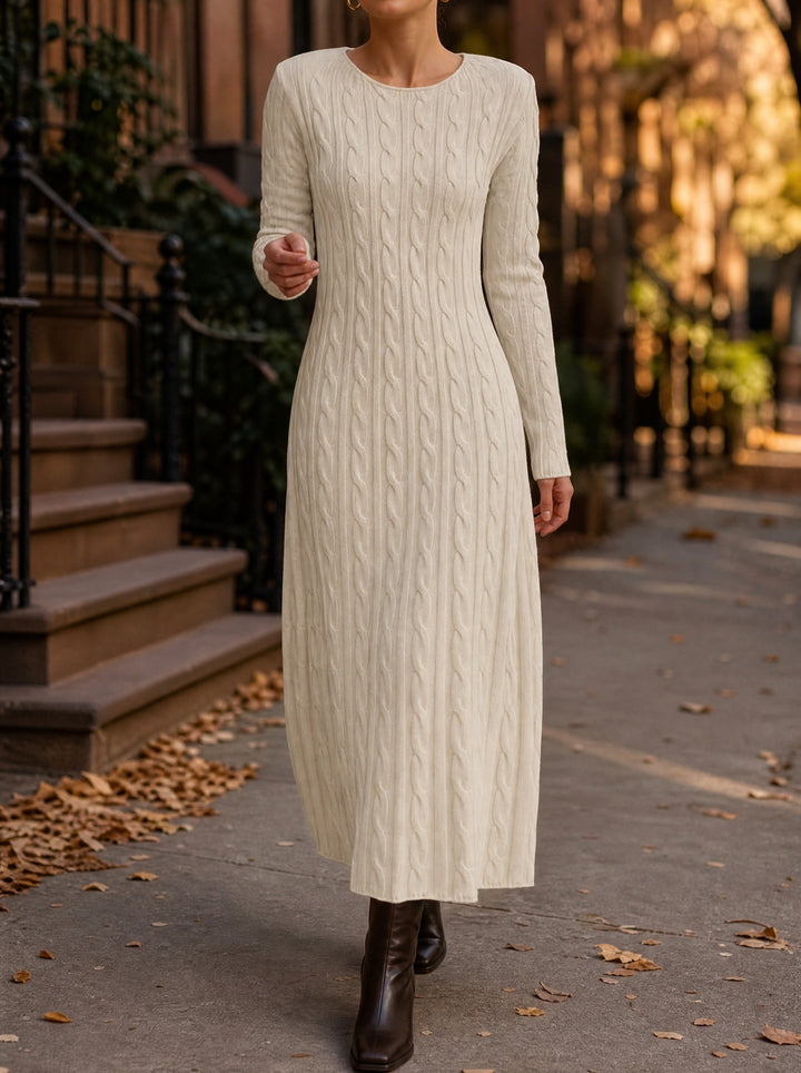 Leah — Women's Cable Knit Sweater Dress with Long Sleeves, Fashions Galleries