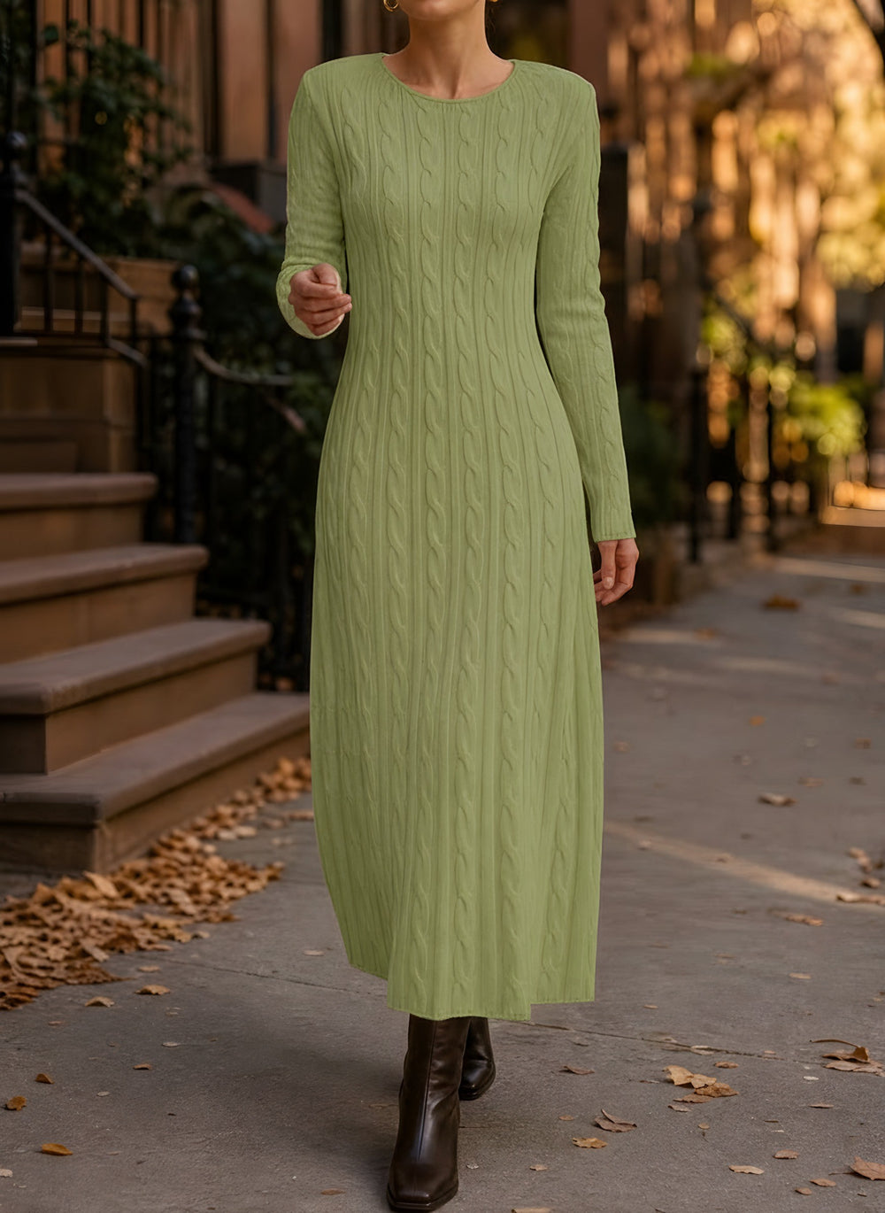 Leah — Women's Cable Knit Sweater Dress with Long Sleeves (2), Fashions Galleries